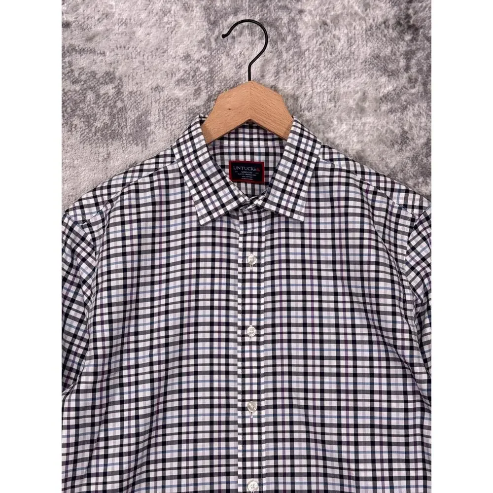 Untuckit Shirt Medium Mens Slim Fit Wrinkle Free Blue Check Button Down - Picture 2 of 7